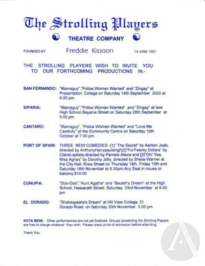 Playbill for God and Uriah Butler by Freddie Kissoon, City Hall, Port of Spain, Trinidad, July 11-13, 2002. Directed by Freddie Kissoon Playbill for God and Uriah Butler by Freddie Kissoon, City Hall, Port of Spain, Trinidad, July 11-13, 2002. Directed by Freddie Kissoon