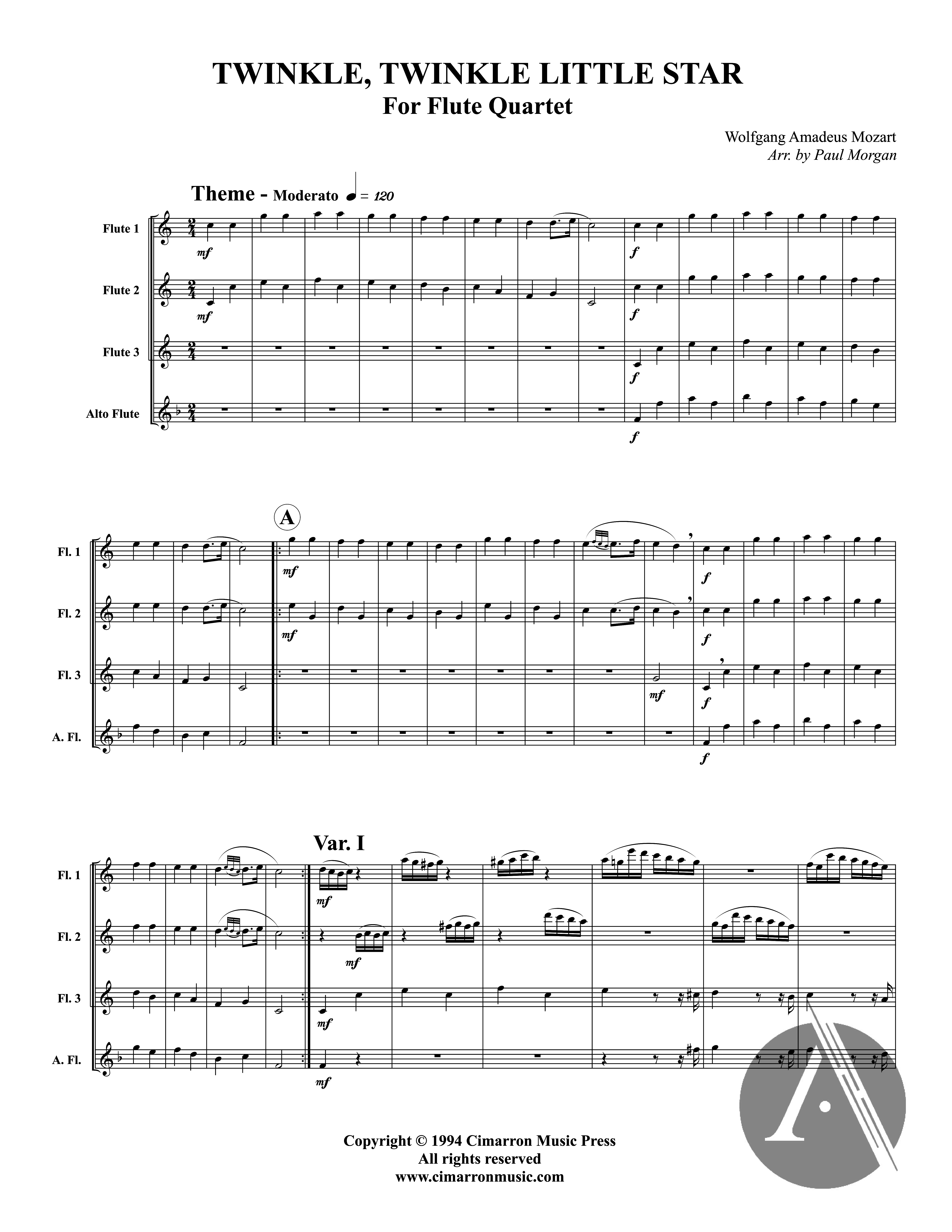 Twinkle Twinkle Little Star Flute Quartet K 265 C Major Alexander Street A Proquest Company