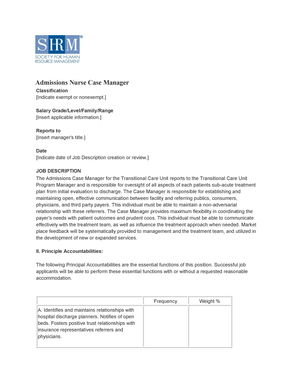 Admissions Nurse Case Manager Admissions Nurse Case Manager