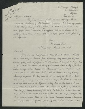 Letter from Samuel Winter Cook to My dear Herbert, June 17, 1907 Letter from Samuel Winter Cook to My dear Herbert, June 17, 1907