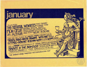 Flyer for January show schedule of Omaha Magic Theatre, including Brazil Fado: You're Always With Me, Pro Game, and Babes In The Bighouse by Megan Terry. Flyer for January show schedule of Omaha Magic Theatre, including Brazil Fado: You're Always With Me, Pro Game, and Babes In The Bighouse by Megan Terry.