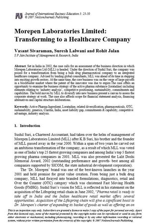 Morepen Laboratories Limited: Transforming to a Healthcare Company Morepen Laboratories Limited: Transforming to a Healthcare Company
