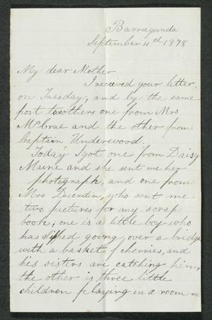 Letter from Edith Anderson to My dear Mother, September 4, 1878 Letter from Edith Anderson to My dear Mother, September 4, 1878