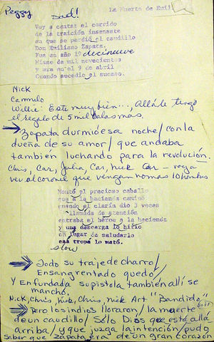 Manuscript of the Lyrics of a Corrido by Teatro Desengano del Pueblo. Manuscript of the Lyrics of a Corrido by Teatro Desengano del Pueblo.