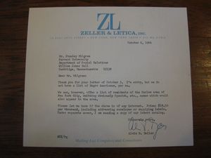 Alvin B. Zeller to Stanley Milgram, October 6, 1966 Alvin B. Zeller to Stanley Milgram, October 6, 1966