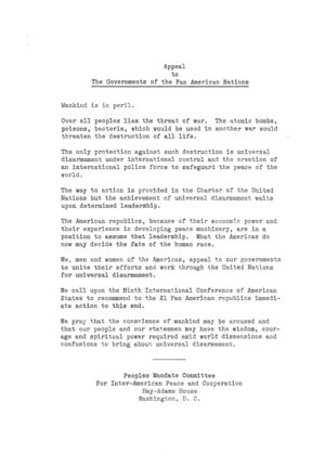Appeal to the Governments of the Pan American Nations Appeal to the Governments of the Pan American Nations