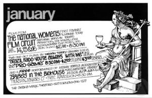 Postcard of Omaha Magic Theatre show schedule for January 1977, including productions of Brazil Fado: You're Always With Me, and Babes In The Bighouse by Megan Terry. Postcard of Omaha Magic Theatre show schedule for January 1977, including productions of Brazil Fado: You're Always With Me, and Babes In The Bighouse by Megan Terry.