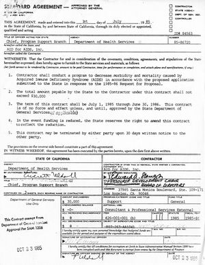 Standard Agreement Aid For Aids Inc July 1 1985 Alexander