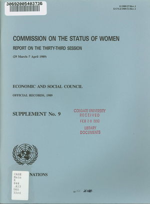 Report on the 33rd Session, 29 March-7 April 1989 Report on the 33rd Session, 29 March-7 April 1989