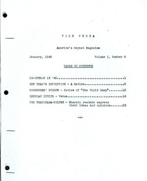 Vice Versa, Volume I, Number 8, January 1948 Vice Versa, Volume I, Number 8, January 1948