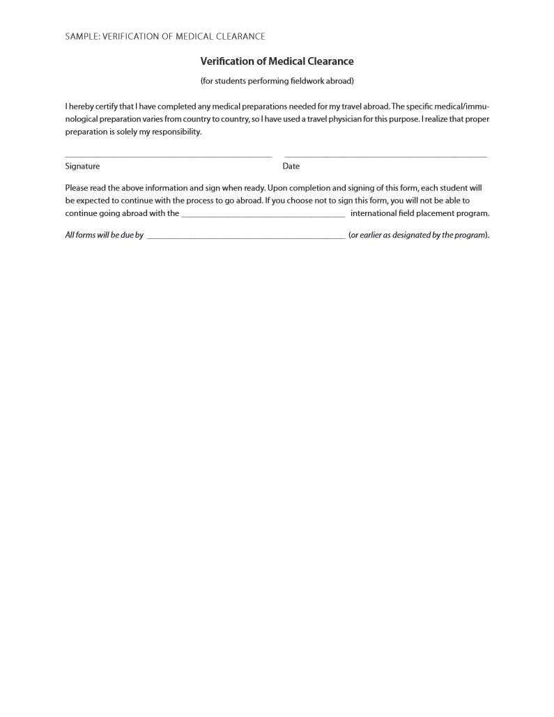 Sample Verification Of Medical Clearance Alexander Street A Proquest Company