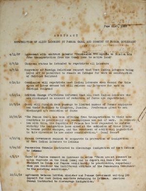 Abstract - Repatriation of Alien Laborers by Panama Canal and Comment by Panama Government Abstract - Repatriation of Alien Laborers by Panama Canal and Comment by Panama Government