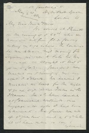 Letter from Samuel Winter Cook to My Dear Uncle Trevor, May 2, 1884 Letter from Samuel Winter Cook to My Dear Uncle Trevor, May 2, 1884